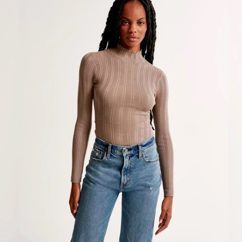 Abercrombie & Fitch Turtleneck Sweater Bodysuit - Light Brown